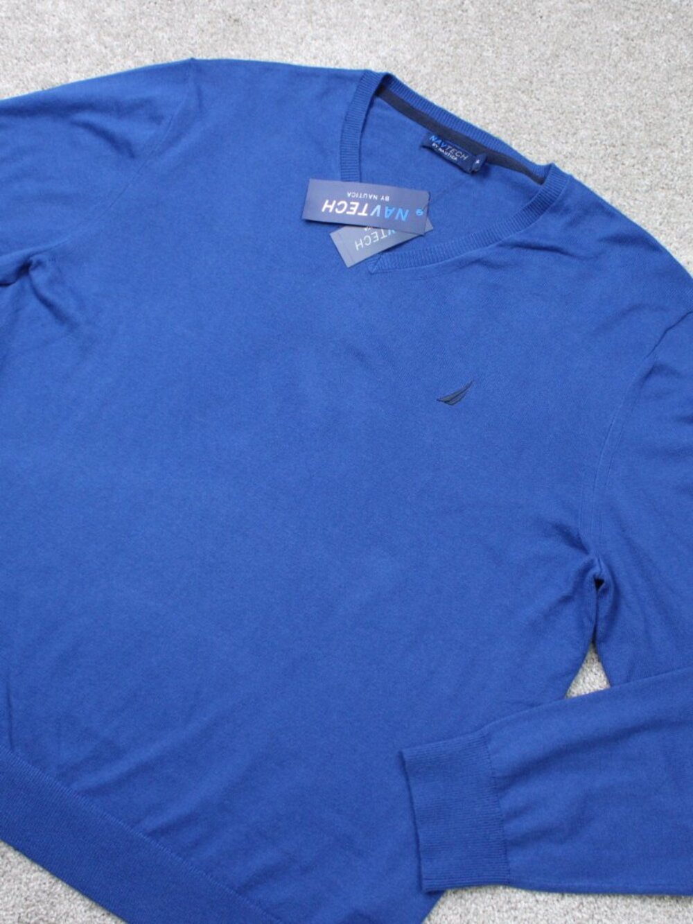 Nautica Navtech Sweater NWT Mens XL Blue Limoges V-Neck Stretch L/S Pullover - Picture 2 of 11